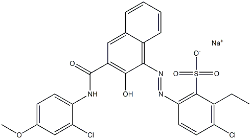 3-Chloro-2-ethyl-6-[[3-[[(2-chloro-4-methoxyphenyl)amino]carbonyl]-2-hydroxy-1-naphtyl]azo]benzenesulfonic acid sodium salt,,结构式