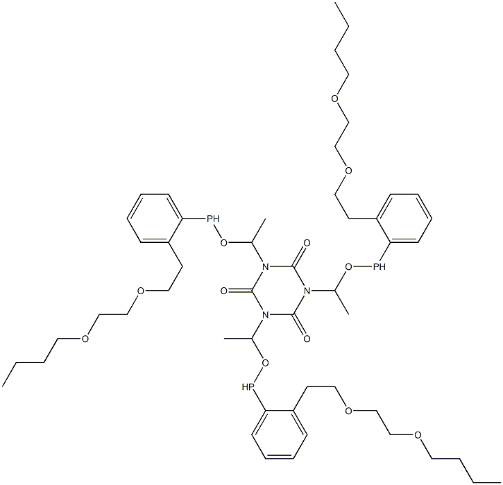 1,3,5-Tris[1-[2-[2-[(2-butoxyethyl)oxy]ethyl]phenylphosphinooxy]ethyl]-1,3,5-triazine-2,4,6(1H,3H,5H)-trione 结构式