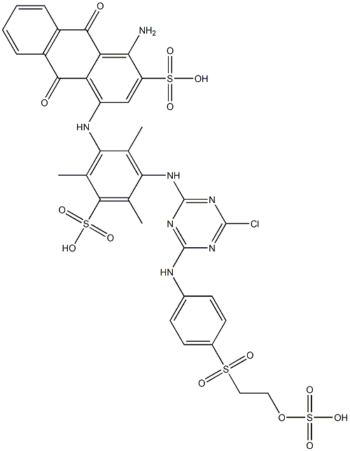 1-Amino-4-[3-[[4-chloro-6-[4-[[2-(sulfooxy)ethyl]sulfonyl]anilino]-1,3,5-triazin-2-yl]amino]-2,4,6-trimethyl-5-sulfoanilino]-9,10-dihydro-9,10-dioxo-2-anthracenesulfonic acid Structure