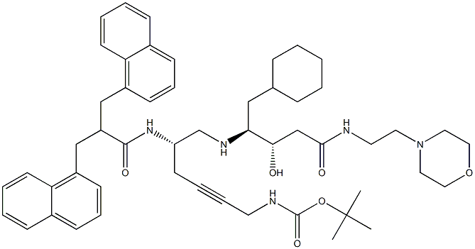 (3S,4S)-4-[[(2S)-2-[2,2-Bis(1-naphthalenylmethyl)-1-oxoethylamino]-6-tert-butyloxycarbonylamino-4-hexynyl]amino]-5-cyclohexyl-3-hydroxy-N-(2-morpholinoethyl)pentanamide 结构式