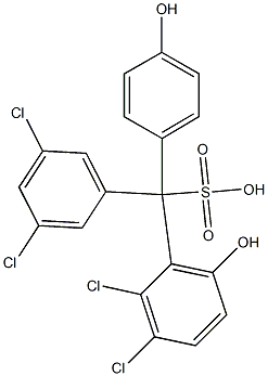 (3,5-ジクロロフェニル)(2,3-ジクロロ-6-ヒドロキシフェニル)(4-ヒドロキシフェニル)メタンスルホン酸 化学構造式
