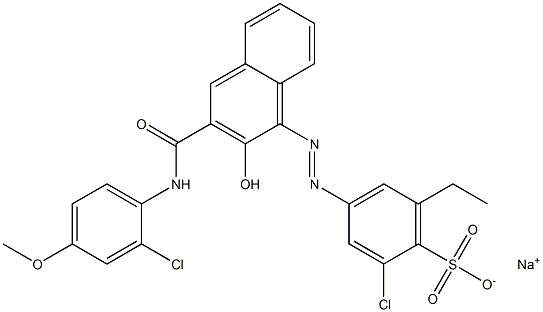 2-Chloro-6-ethyl-4-[[3-[[(2-chloro-4-methoxyphenyl)amino]carbonyl]-2-hydroxy-1-naphtyl]azo]benzenesulfonic acid sodium salt Structure