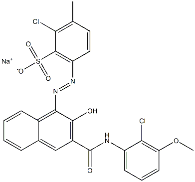 2-Chloro-3-methyl-6-[[3-[[(2-chloro-3-methoxyphenyl)amino]carbonyl]-2-hydroxy-1-naphtyl]azo]benzenesulfonic acid sodium salt Structure