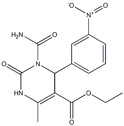 1,2,3,4-テトラヒドロ-3-(カルバモイル)-6-メチル-2-オキソ-4-(3-ニトロフェニル)ピリミジン-5-カルボン酸エチル 化学構造式
