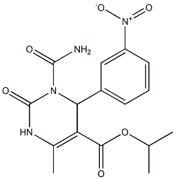1,2,3,4-テトラヒドロ-3-(カルバモイル)-6-メチル-2-オキソ-4-(3-ニトロフェニル)ピリミジン-5-カルボン酸イソプロピル 化学構造式