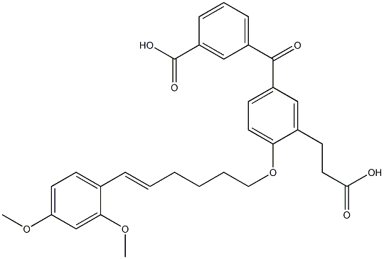 5-(3-Carboxybenzoyl)-2-[(E)-6-(2,4-dimethoxyphenyl)-5-hexenyloxy]benzenepropanoic acid,,结构式