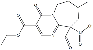 10-Formyl-4,6,7,8,9,10-hexahydro-8-methyl-10-nitro-4-oxopyrimido[1,2-a]azepine-3-carboxylic acid ethyl ester Structure