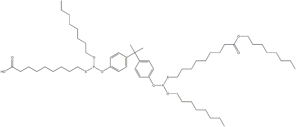 9,9'-[[イソプロピリデンビス(4,1-フェニレンオキシ)]ビス[(オクチルオキシ)ホスフィンジイルチオ]]ビス(ノナン酸オクチル) 化学構造式