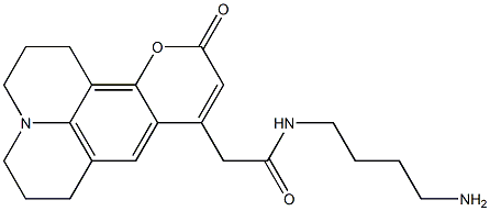 2,3,6,7-Tetrahydro-9-[[[(4-aminobutyl)amino]carbonyl]methyl]-1H,5H,11H-[1]benzopyrano[6,7,8-ij]quinolizin-11-one Structure