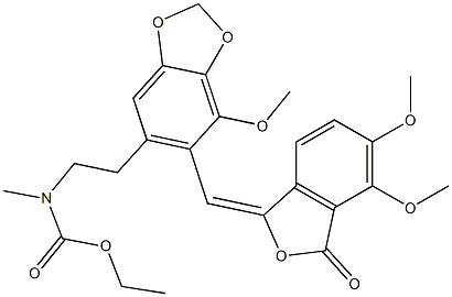 N-[2-[7-メトキシ-6-[[(1E)-3-オキソ-4,5-ジメトキシイソベンゾフラン-1(3H)-イリデン]メチル]-1,3-ベンゾジオキソール-5-イル]エチル]-N-メチルカルバミド酸エチル 化学構造式