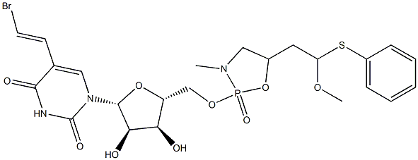 5-[(E)-2-ブロモエテニル]-5'-O-[[5-(2-メトキシ-2-フェニルチオエチル)-3-メチル-1,3,2-オキサザホスホリジン2-オキシド]-2-イル]ウリジン 化学構造式