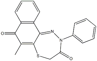 7,8-Dihydro-6-methyl-10-[phenyl]-7-thia-10,11-diaza-10H-cyclohepta[a]naphthalene-5,9-dione 结构式