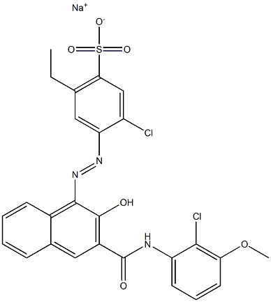 3-Chloro-6-ethyl-4-[[3-[[(2-chloro-3-methoxyphenyl)amino]carbonyl]-2-hydroxy-1-naphtyl]azo]benzenesulfonic acid sodium salt,,结构式