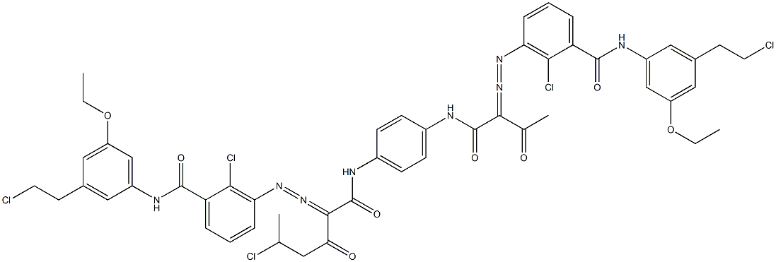 3,3'-[2-(1-Chloroethyl)-1,4-phenylenebis[iminocarbonyl(acetylmethylene)azo]]bis[N-[3-(2-chloroethyl)-5-ethoxyphenyl]-2-chlorobenzamide],,结构式