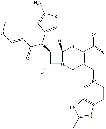 (7R)-7-[(2-アミノ-4-チアゾリル)(メトキシイミノ)アセチルアミノ]-3-[[2-メチル-(3H-イミダゾ[4,5-c]ピリジン-5-イウム)-5-イル]メチル]セファム-3-エン-4-カルボン酸 化学構造式