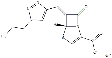 (5R,6Z)-6-[[1-(2-ヒドロキシエチル)-1H-1,2,3-トリアゾール-4-イル]メチレン]-7-オキソ-4-チア-1-アザビシクロ[3.2.0]ヘプタ-2-エン-2-カルボン酸ナトリウム 化学構造式