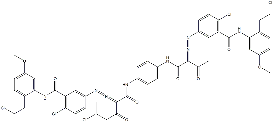 3,3'-[2-(1-Chloroethyl)-1,4-phenylenebis[iminocarbonyl(acetylmethylene)azo]]bis[N-[2-(2-chloroethyl)-5-methoxyphenyl]-6-chlorobenzamide] Structure