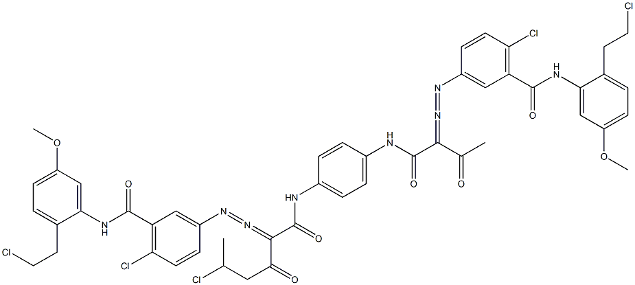 3,3'-[2-(1-Chloroethyl)-1,4-phenylenebis[iminocarbonyl(acetylmethylene)azo]]bis[N-[2-(2-chloroethyl)-5-methoxyphenyl]-6-chlorobenzamide],,结构式