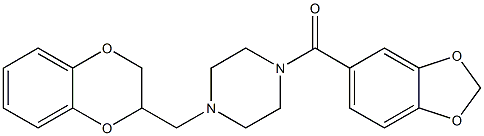 1-(1,3-Benzodioxol-5-ylcarbonyl)-4-[[(2,3-dihydro-1,4-benzodioxin)-2-yl]methyl]piperazine,,结构式