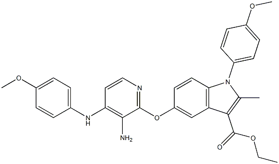 1-(4-Methoxyphenyl)-2-methyl-5-[3-amino-4-[(4-methoxyphenyl)amino]pyridin-2-yloxy]-1H-indole-3-carboxylic acid ethyl ester,,结构式