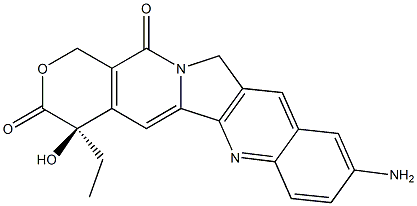 (4R)-9-アミノ-4-エチル-4-ヒドロキシ-1H-ピラノ[3',4':6,7]インドリジノ[1,2-b]キノリン-3,14(4H,12H)-ジオン 化学構造式