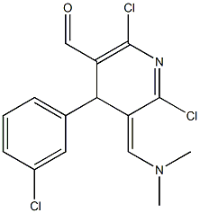 2,6-ジクロロ-3,4-ジヒドロ-3-[(ジメチルアミノ)メチレン]-4-(m-クロロフェニル)ピリジン-5-カルボアルデヒド 化学構造式