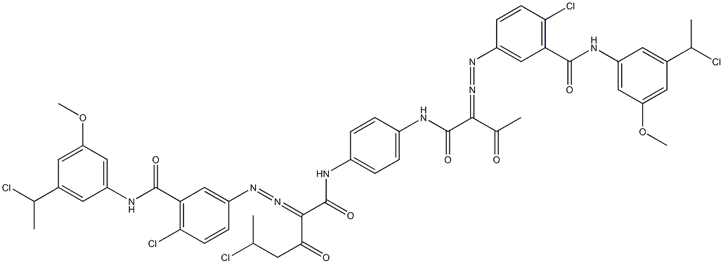 3,3'-[2-(1-Chloroethyl)-1,4-phenylenebis[iminocarbonyl(acetylmethylene)azo]]bis[N-[3-(1-chloroethyl)-5-methoxyphenyl]-6-chlorobenzamide],,结构式