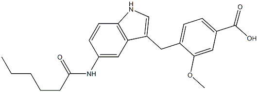 4-[5-Hexanoylamino-1H-indol-3-ylmethyl]-3-methoxybenzoic acid,,结构式