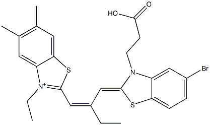 2-[2-[[5-Bromo-3-(2-carboxyethyl)benzothiazol-2(3H)-ylidene]methyl]-1-butenyl]-3-ethyl-5,6-dimethylbenzothiazol-3-ium,,结构式
