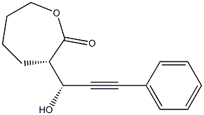 (S)-3-[(R)-3-フェニル-1-ヒドロキシ-2-プロピニル]-4,5,6,7-テトラヒドロオキセピン-2(3H)-オン 化学構造式