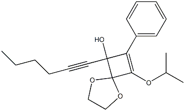 8-Isopropyloxy-6-(1-hexynyl)-7-phenyl-1,4-dioxaspiro[4.3]oct-7-en-6-ol,,结构式