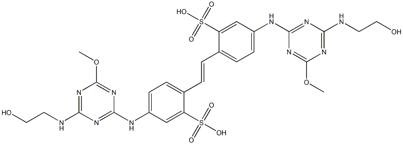 4,4'-Bis[4-(2-hydroxyethylamino)-6-methoxy-1,3,5-triazin-2-ylamino]-2,2'-stilbenedisulfonic acid,,结构式