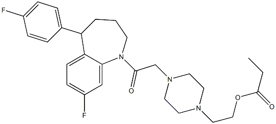 8-フルオロ-5-(4-フルオロフェニル)-2,3,4,5-テトラヒドロ-1-[[4-[2-(1-オキソプロポキシ)エチル]-1-ピペラジニル]アセチル]-1H-1-ベンゾアゼピン 化学構造式