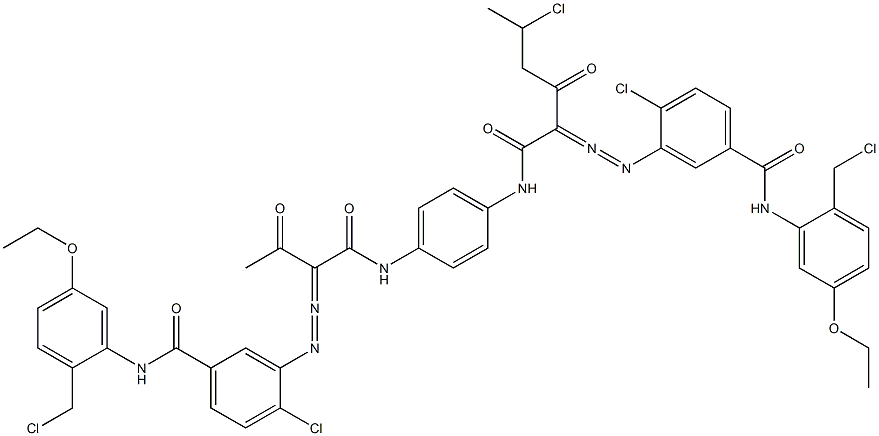 3,3'-[2-(1-Chloroethyl)-1,4-phenylenebis[iminocarbonyl(acetylmethylene)azo]]bis[N-[2-(chloromethyl)-5-ethoxyphenyl]-4-chlorobenzamide] Structure