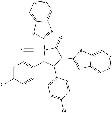 1,3-Bis(benzothiazol-2-yl)-2-oxo-4,5-bis(4-chlorophenyl)cyclopentane-1-carbonitrile,,结构式