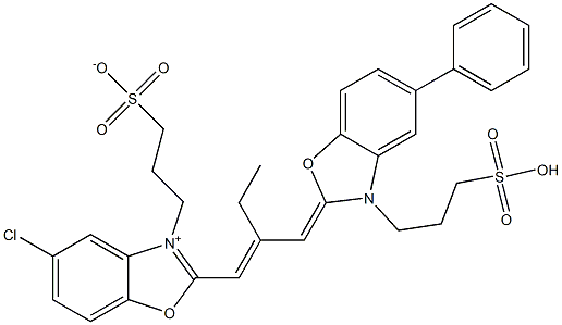 5-Chloro-2-[2-[[5-phenyl-3-(3-sulfopropyl)benzoxazol-2(3H)-ylidene]methyl]-1-butenyl]-3-(3-sulfonatopropyl)benzoxazolium Structure