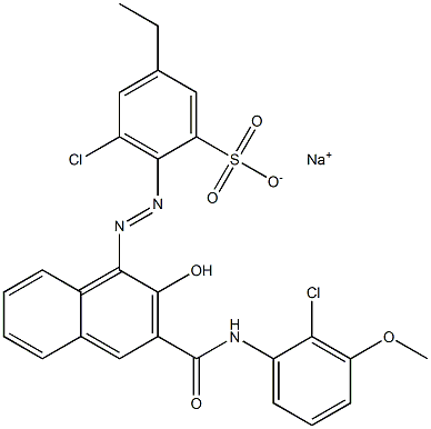 3-Chloro-5-ethyl-2-[[3-[[(2-chloro-3-methoxyphenyl)amino]carbonyl]-2-hydroxy-1-naphtyl]azo]benzenesulfonic acid sodium salt Structure