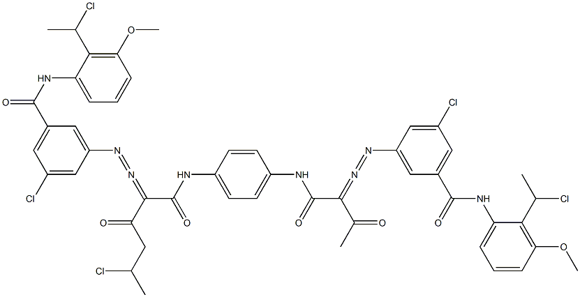 3,3'-[2-(1-Chloroethyl)-1,4-phenylenebis[iminocarbonyl(acetylmethylene)azo]]bis[N-[2-(1-chloroethyl)-3-methoxyphenyl]-5-chlorobenzamide],,结构式