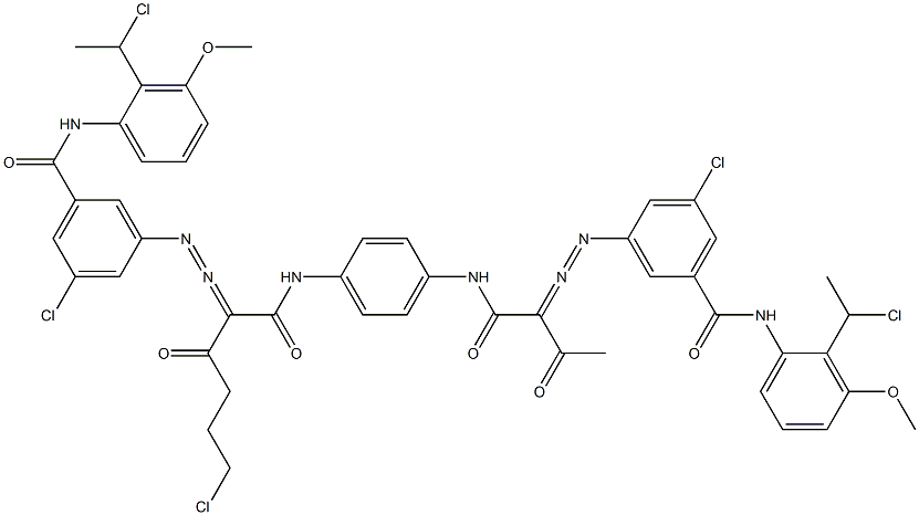 3,3'-[2-(2-Chloroethyl)-1,4-phenylenebis[iminocarbonyl(acetylmethylene)azo]]bis[N-[2-(1-chloroethyl)-3-methoxyphenyl]-5-chlorobenzamide] 结构式