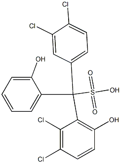(3,4-ジクロロフェニル)(2,3-ジクロロ-6-ヒドロキシフェニル)(2-ヒドロキシフェニル)メタンスルホン酸 化学構造式