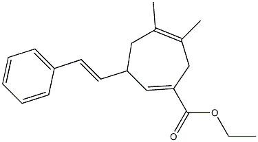 5,6-ジメチル-3-(2-フェニルエテニル)-1,5-シクロヘプタジエン-1-カルボン酸エチル 化学構造式
