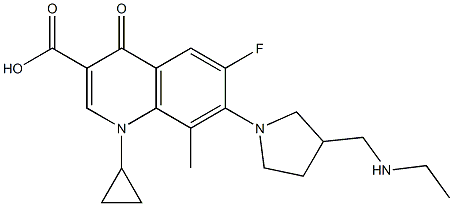 1-Cyclopropyl-6-fluoro-8-methyl-1,4-dihydro-7-[3-(ethylaminomethyl)pyrrolidin-1-yl]-4-oxoquinoline-3-carboxylic acid Struktur