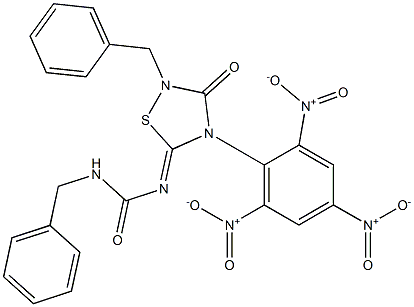 2-Benzyl-4-picryl-5-[(benzylcarbamoyl)imino]-1,2,4-thiadiazolidin-3-one Struktur