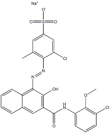 3-クロロ-5-メチル-4-[[3-[[(3-クロロ-2-メトキシフェニル)アミノ]カルボニル]-2-ヒドロキシ-1-ナフチル]アゾ]ベンゼンスルホン酸ナトリウム 化学構造式