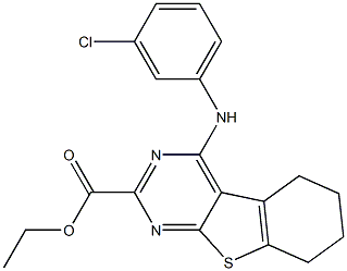 5,6,7,8-Tetrahydro-4-(3-chlorophenylamino)[1]benzothieno[2,3-d]pyrimidine-2-carboxylic acid ethyl ester Struktur