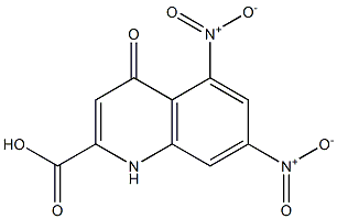 5,7-ジニトロ-1,4-ジヒドロ-4-オキソキノリン-2-カルボン酸 化学構造式