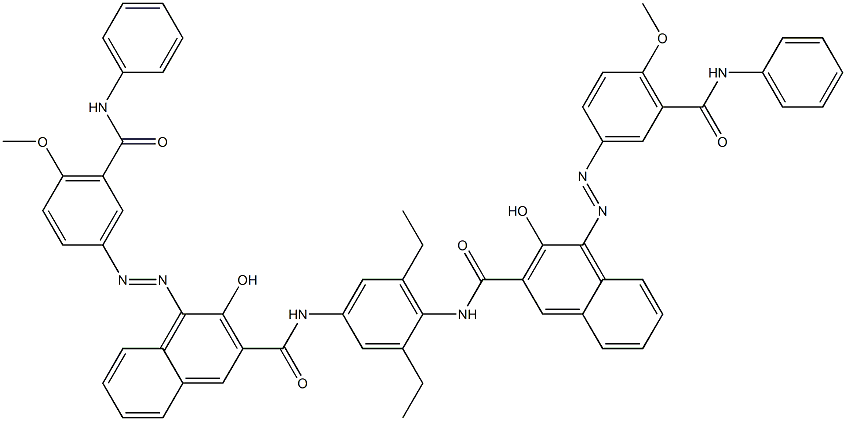 N,N'-(2,6-ジエチル-1,4-フェニレン)ビス[4-[[4-メトキシ-5-(フェニルカルバモイル)フェニル]アゾ]-3-ヒドロキシ-2-ナフタレンカルボアミド] 化学構造式