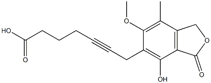 5-(6-Carboxy-2-hexyn-1-yl)-1,3-dihydro-4-hydroxy-6-methoxy-7-methylisobenzofuran-3-one 结构式