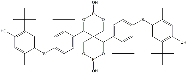 1,7-ビス[4-[(5-tert-ブチル-4-ヒドロキシ-2-メチルフェニル)チオ]-2-tert-ブチル-5-メチルフェニル]-2,4,8,10-テトラオキサ-3,9-ジホスファスピロ[5.5]ウンデカン-3,9-ジオール 化学構造式