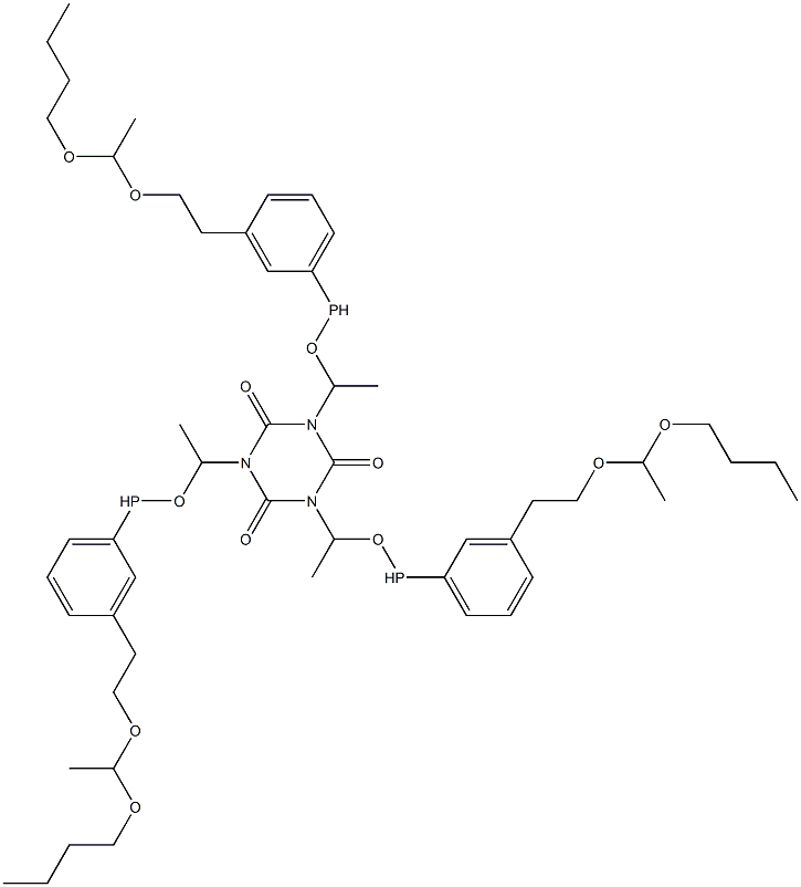 1,3,5-Tris[1-[3-[2-[(1-butoxyethyl)oxy]ethyl]phenylphosphinooxy]ethyl]-1,3,5-triazine-2,4,6(1H,3H,5H)-trione Structure